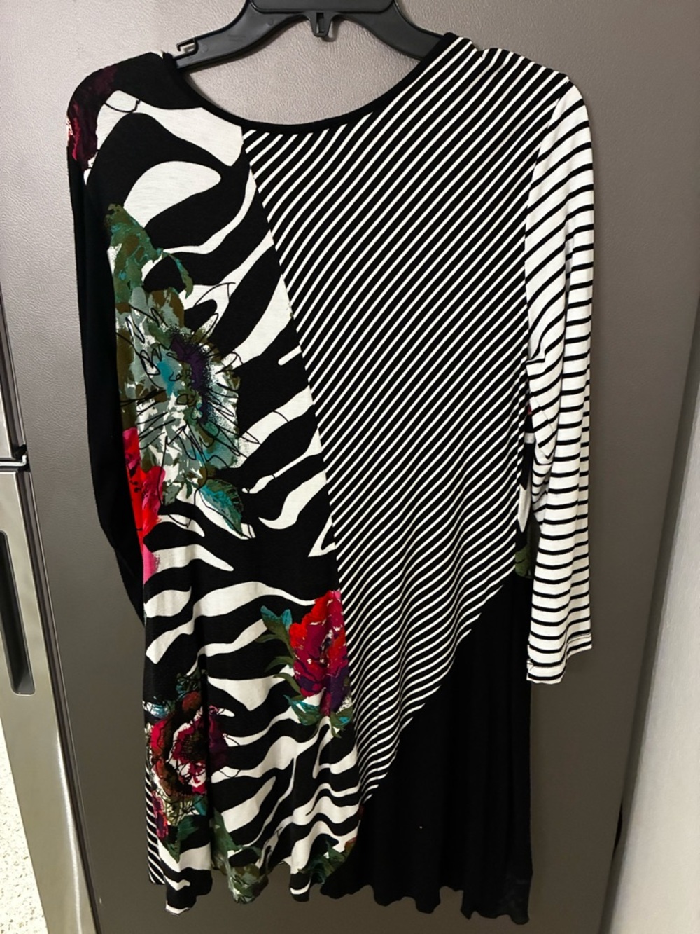 Ali Miles Women Mixed Media Print Black/white Dress L Stretch Artsy Boho Flouncy - Picture 2 of 9